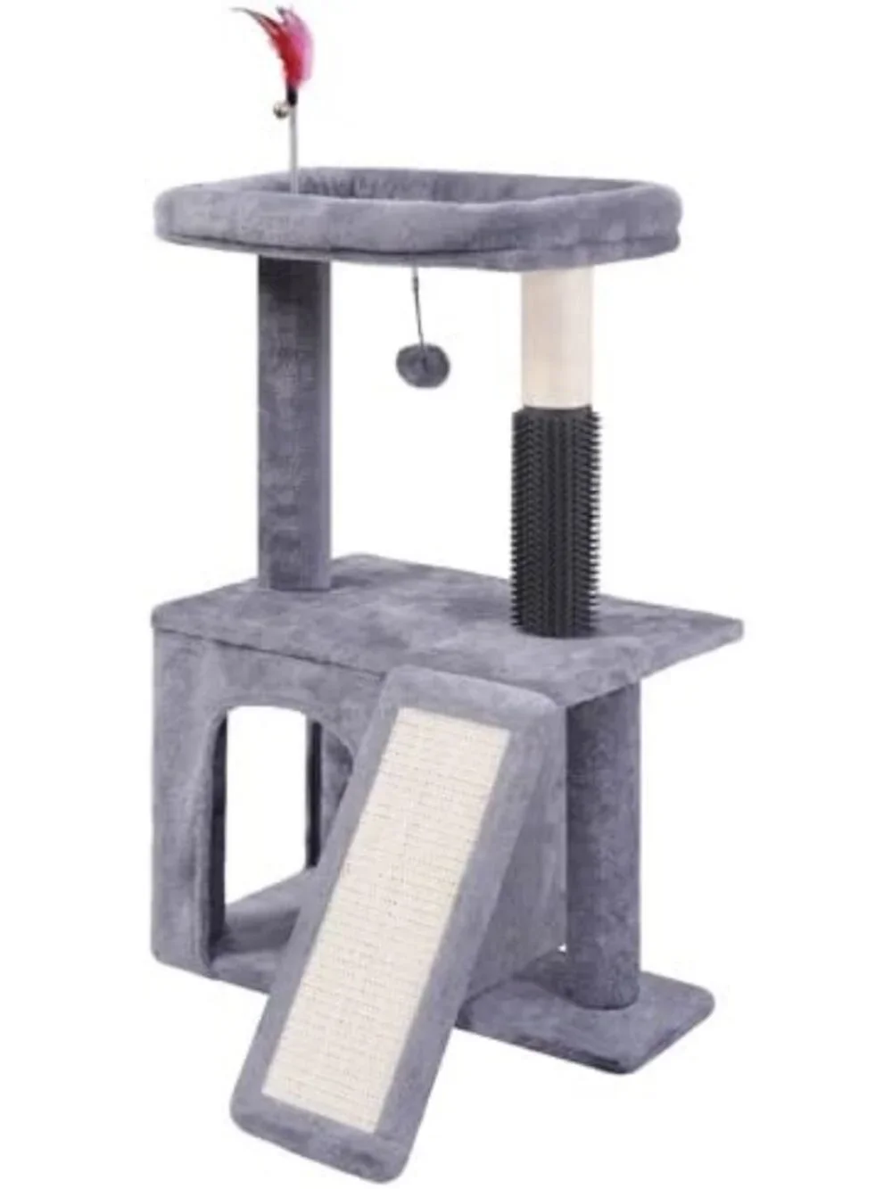 Cozy Cat Tree Tower with Self-Grooming Brush, Scratching Post & Interactive Toys